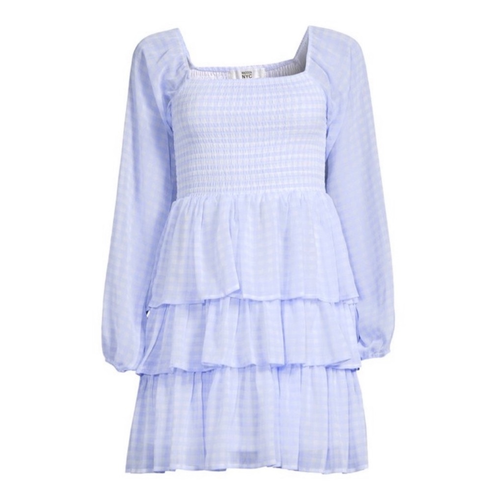 Madden NYC Babydoll Sky Blue Gingham Tiered Ruffle Dress